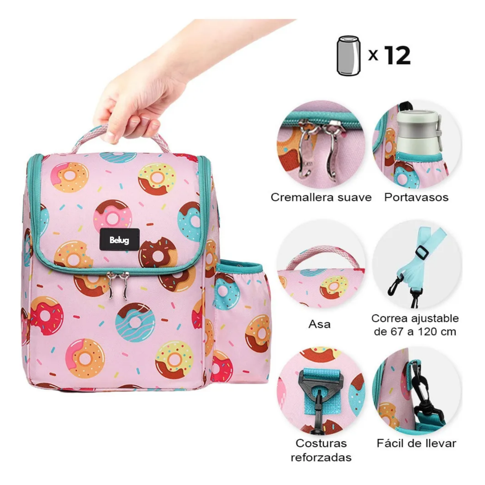 Foto 3 pulgar | Bolsa De Almuerzo Lonchera Térmica Portátil Y Gran Capacidad Belug   Rosa Donas