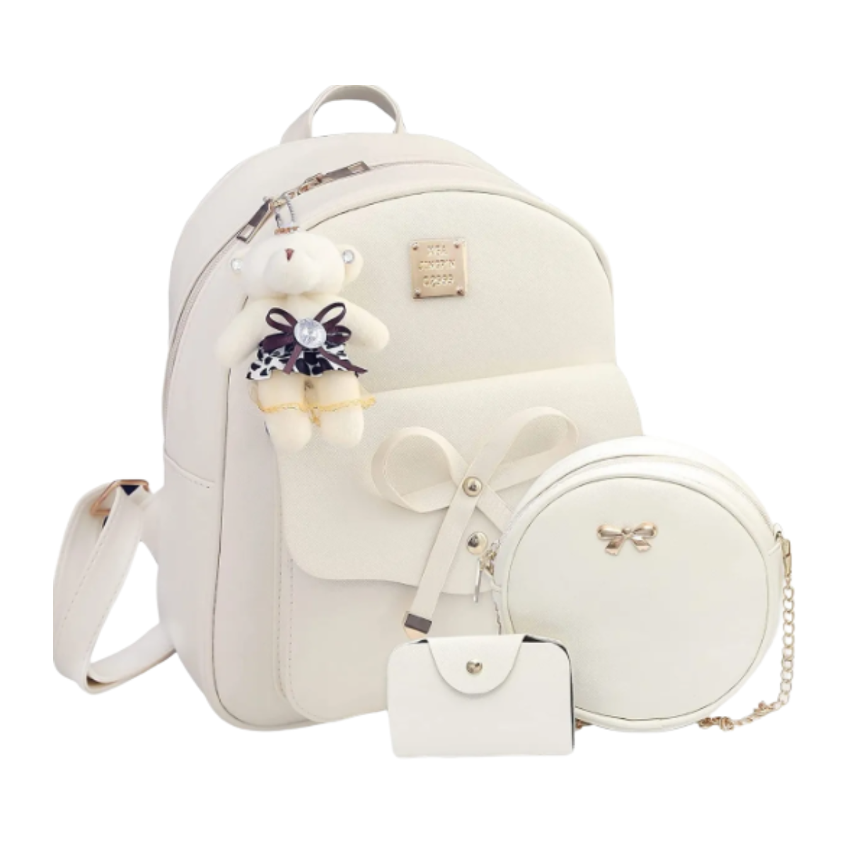 Conjunto de Mochila y Bolsas Modernas para Mujer Malubero 3 pz Blanco