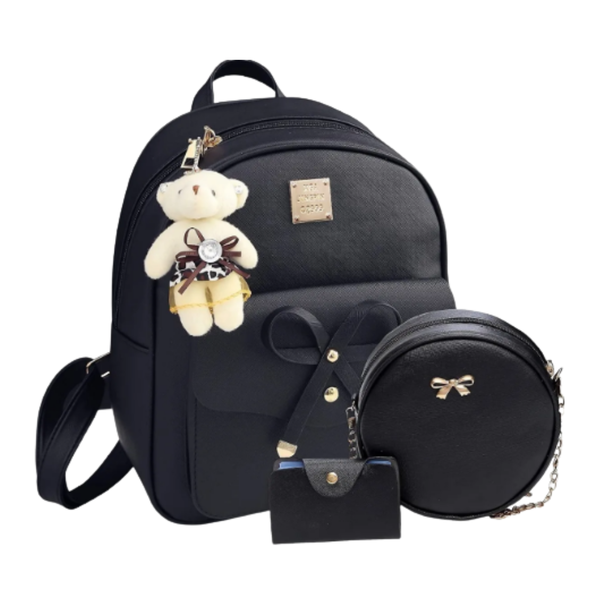 Conjunto de Mochila y Bolsas Modernas para Mujer de 3 pz color Negro