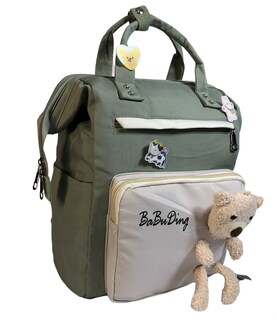 Foto 3 | Mochila en Tela Moda Viajera con Varios Compartimentos Decorativo con Oso ce Felpa color Verde