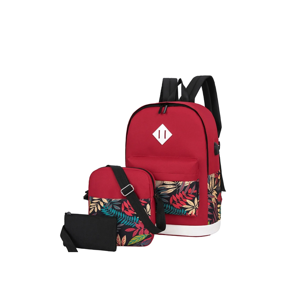 Mochilas Malubero Impermeable con Puerto Usb color Roja Floreado 3 piezas