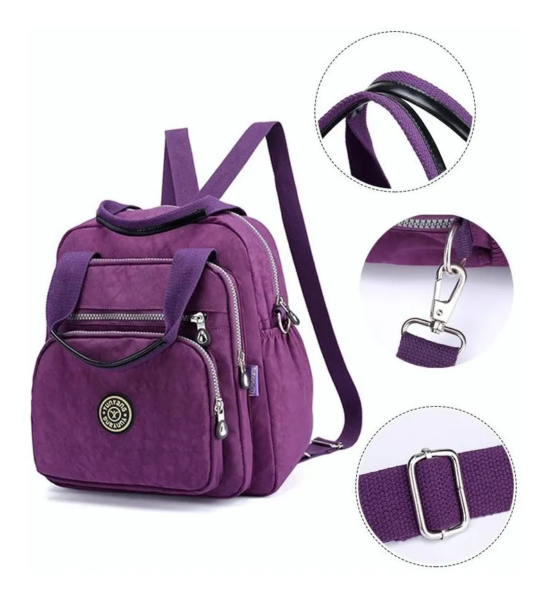 Foto 4 pulgar | Bolso Mochila Impermeable 2 En 1 Para Mujer Morado