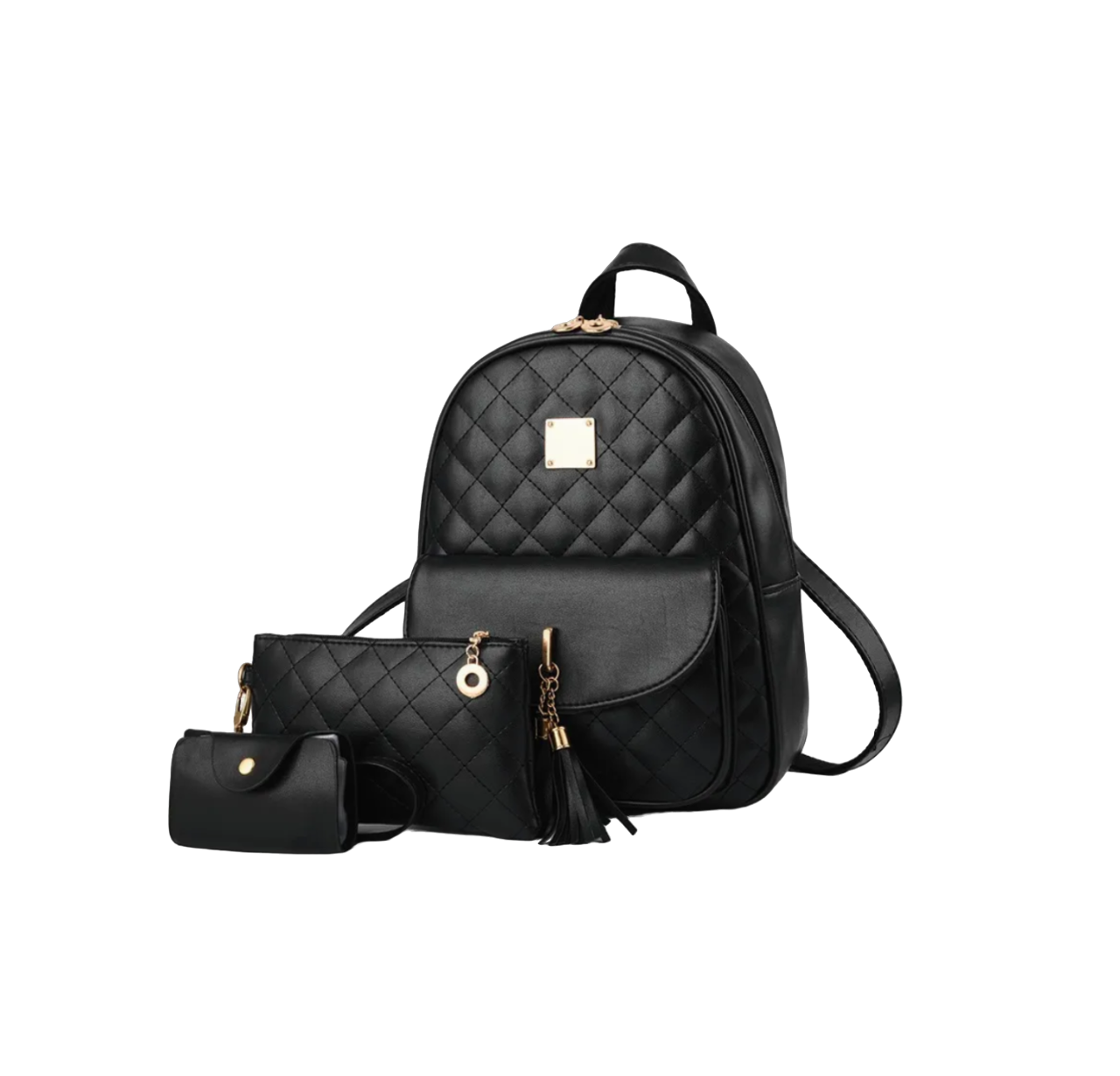 Kit Mochila de Moda Casual y Bolso Casual color Negro para Mujer 3 Piezas