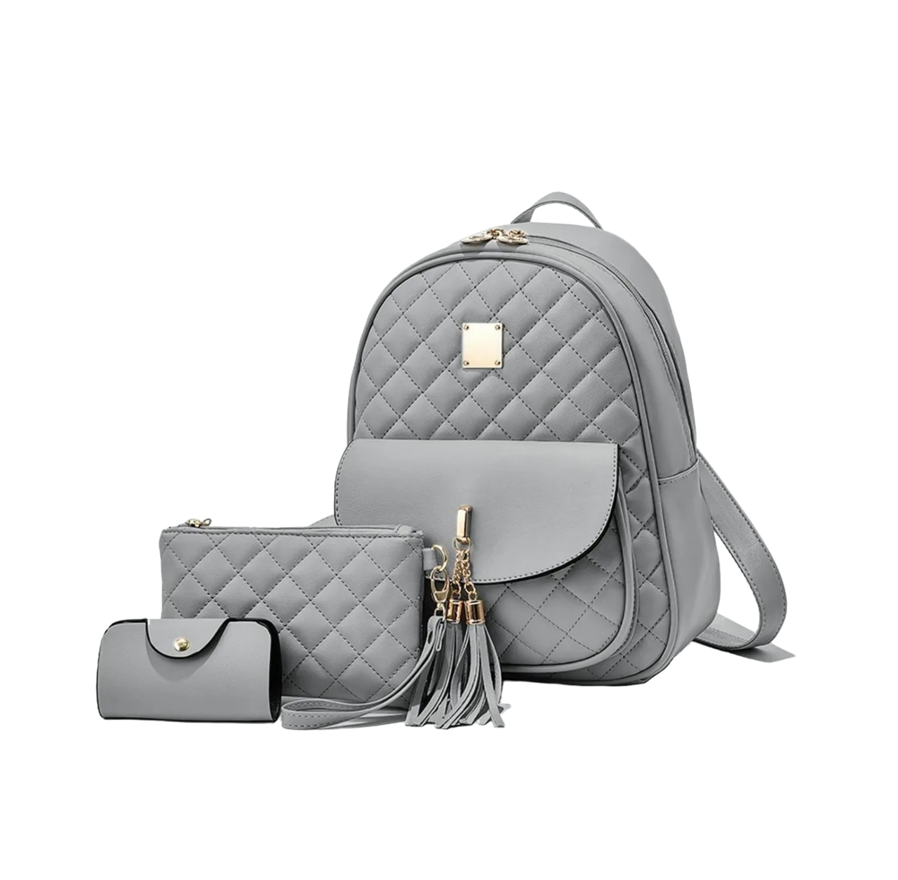 Kit Mochila Moda Casual Para Mujer 3piezas Gris