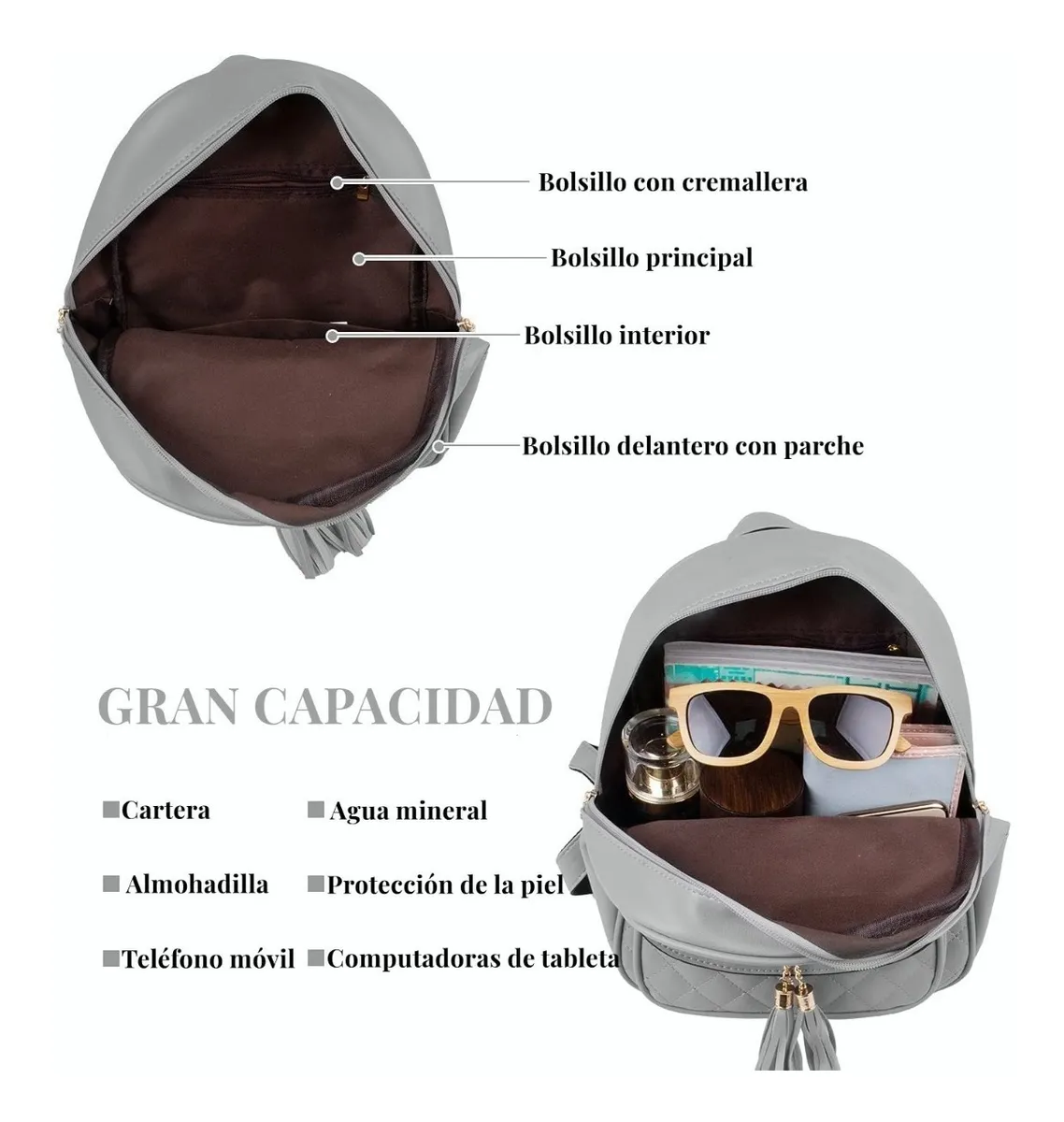 Foto 3 pulgar | Kit Mochila Moda Casual Para Mujer 3piezas Gris