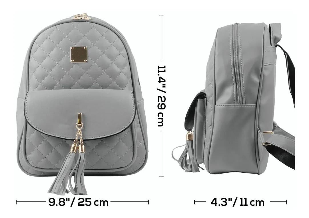 Foto 3 | Kit Mochila Moda Casual Para Mujer 3piezas Gris