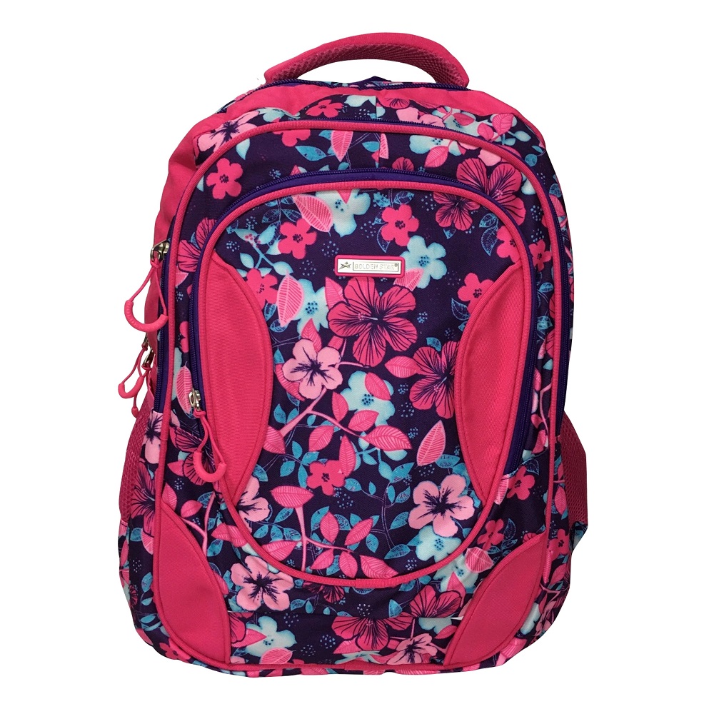 Mochila De Flores Golden Star Con Porta Laptop color Rosa