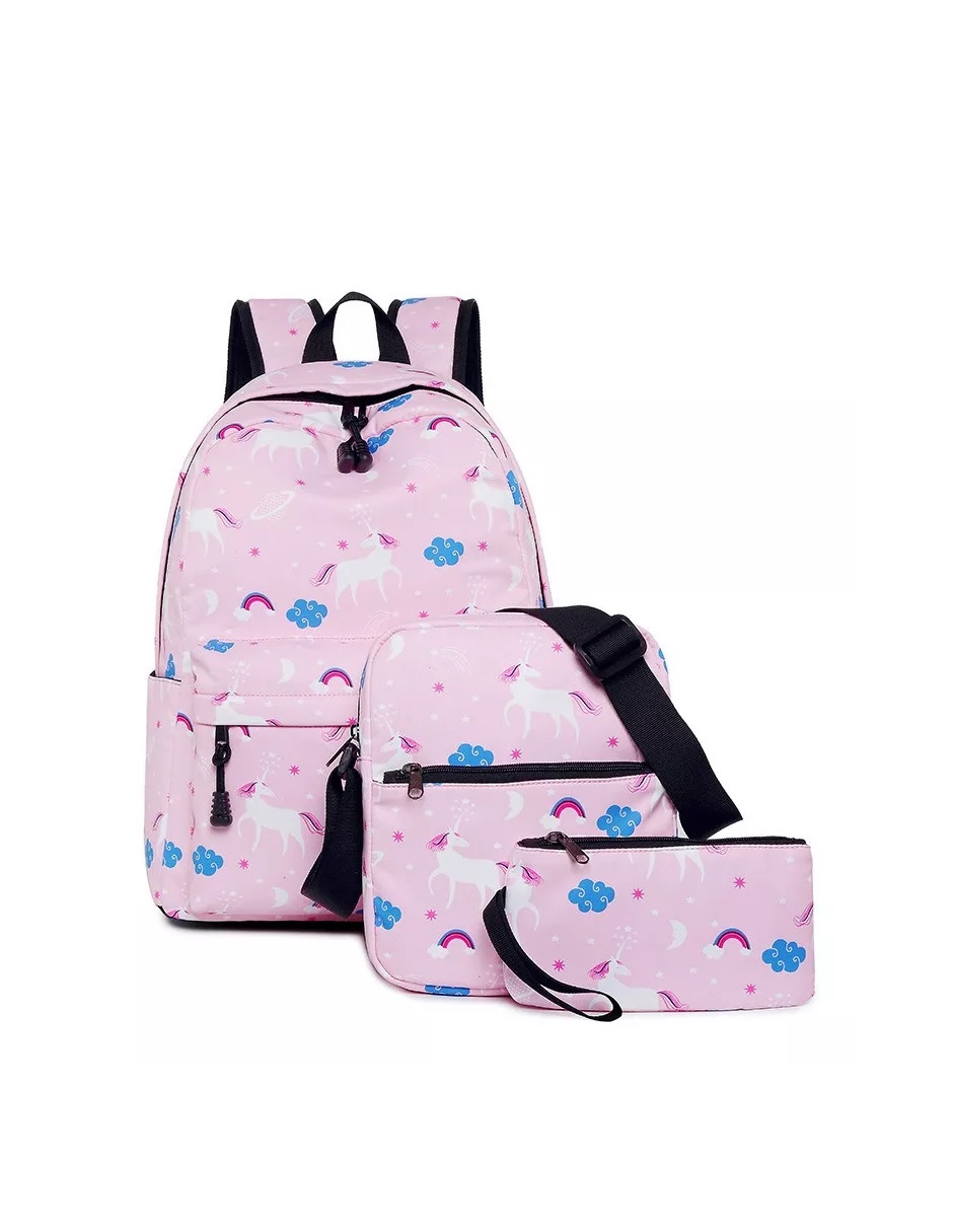 Mochila con Lonchera y Lapicera Malubero color Rosa