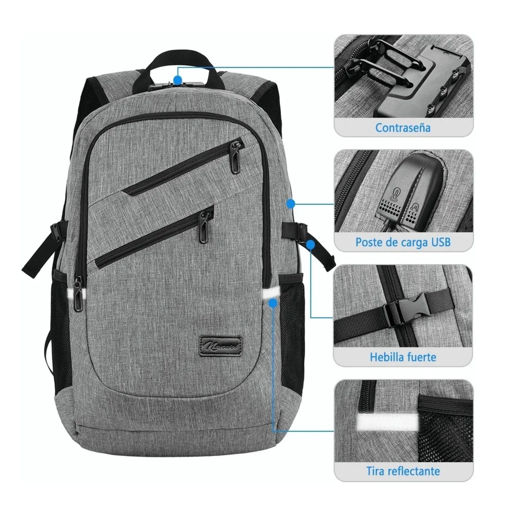 Foto 3 pulgar | Nueva Mochila Antirrobo Superior Negocios Impermeable Belug 35l color Gris