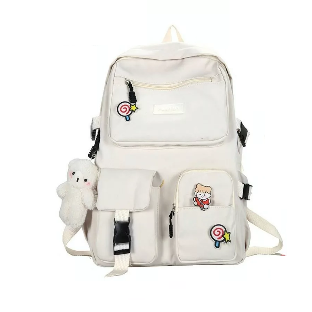 Foto 2 pulgar | Mochila Escolar Belug Kawaii De Moda Gran Capacidad Multi-bolsillo color Blanco