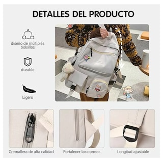 Foto 2 | Mochila Escolar Belug Kawaii De Moda Gran Capacidad Multi-bolsillo color Blanco