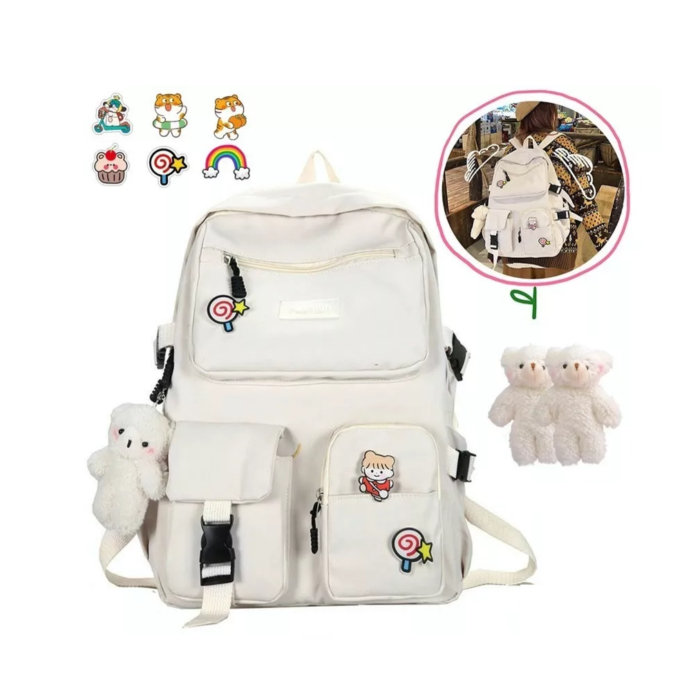 Foto 4 | Mochila Escolar Belug Kawaii De Moda Gran Capacidad Multi-bolsillo color Blanco