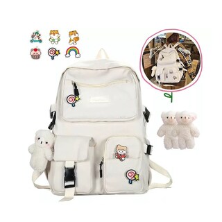 Foto 4 | Mochila Escolar Belug Kawaii De Moda Gran Capacidad Multi-bolsillo color Blanco