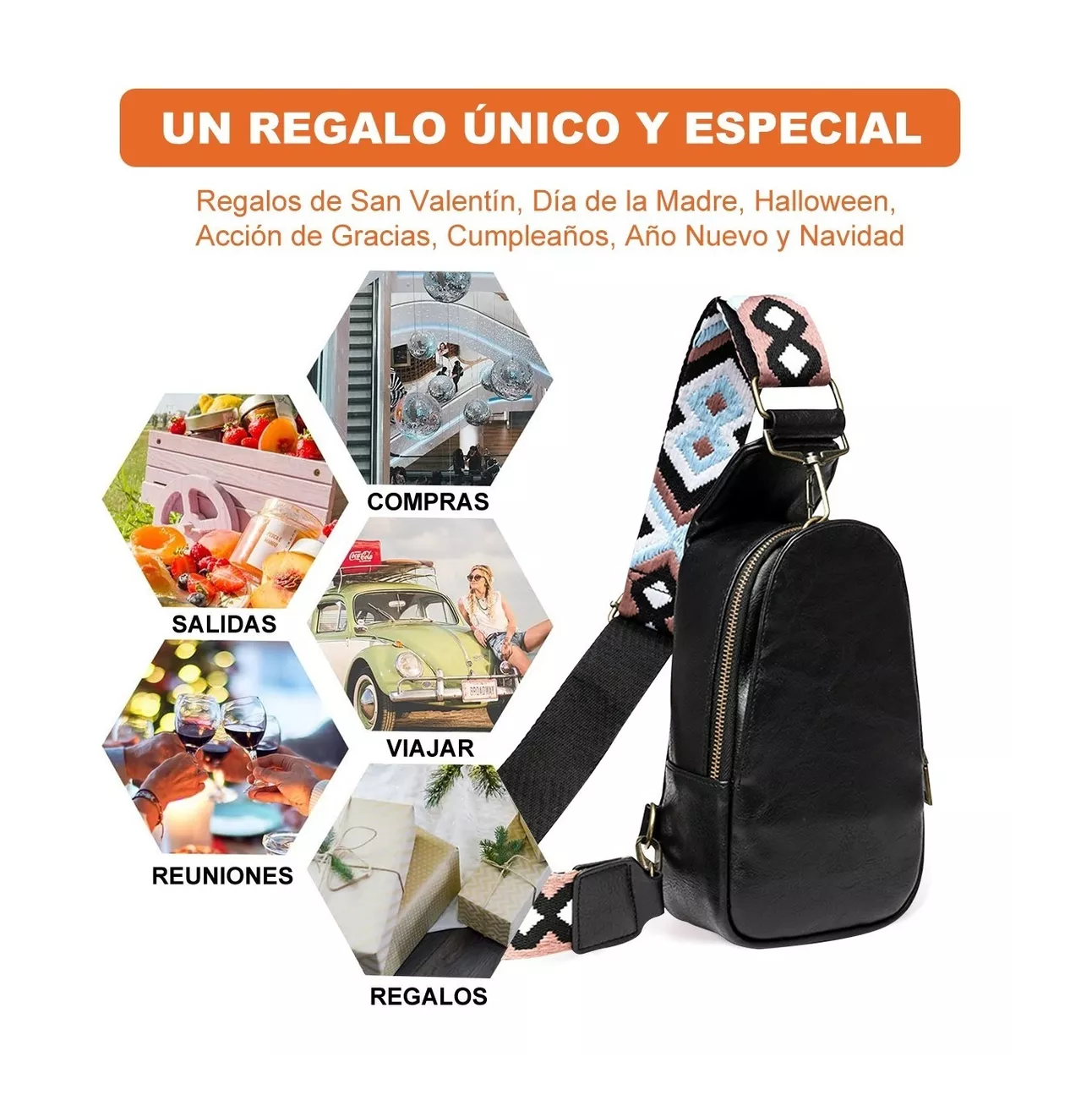 Foto 6 pulgar | Mochila Bolso Cruzado BELUG color Negro de Pecho
