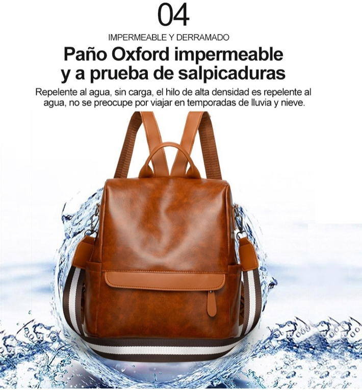 Foto 4 pulgar | Mochila de Moda FUNBU color Marrón Impermeable de Cuero Bolsa para Mujer