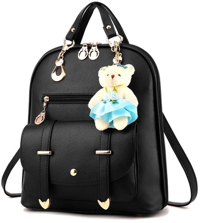 Mochila Atop color Negro Estudiante Antirrobo Impermeable con Colgante para Mujer