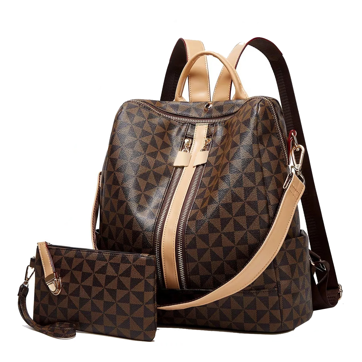 Kit Mochila Moda Casual Genérico color Marrón para Mujer 2 Piezas