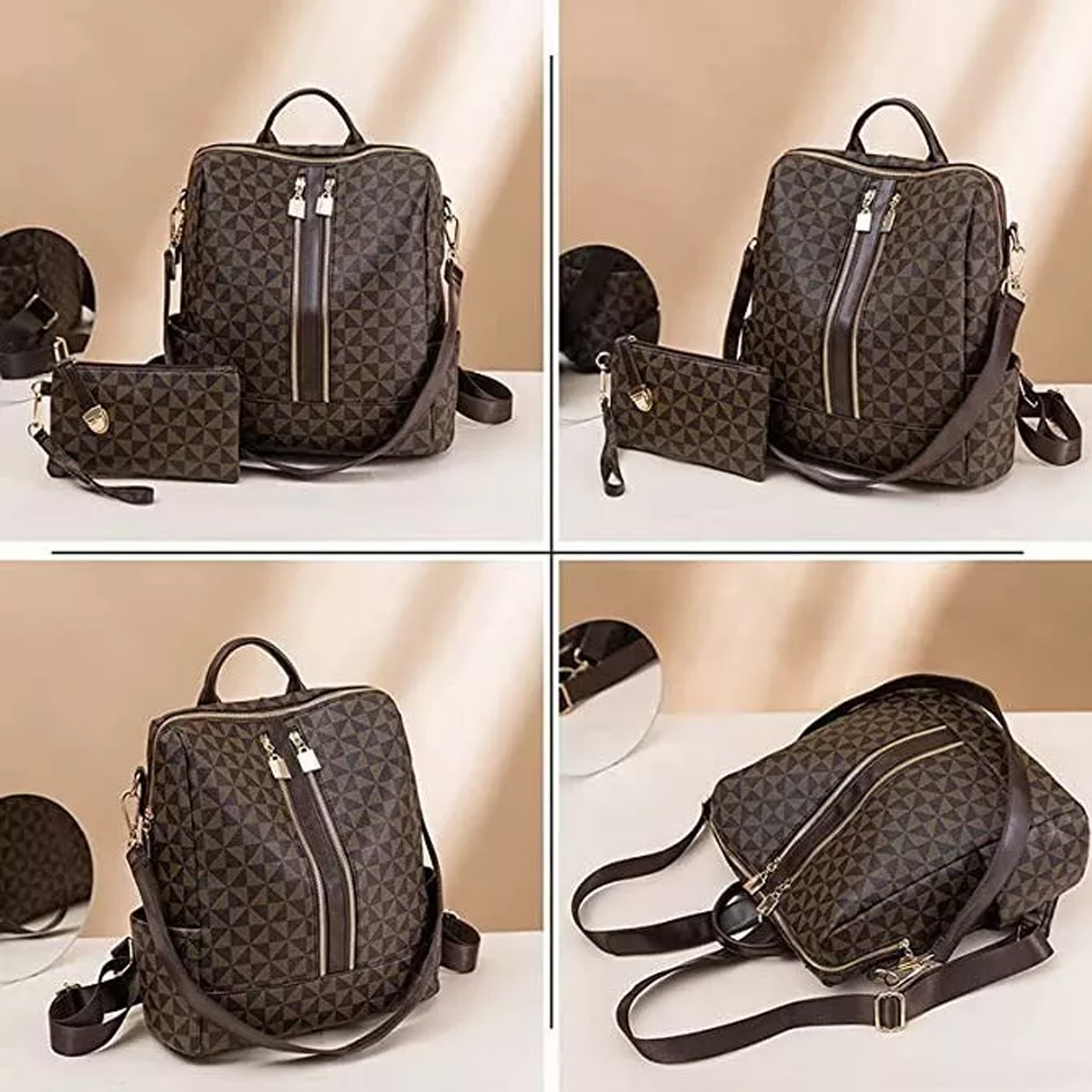 Foto 3 | Kit Mochila Moda Casual Genérico color Marrón para Mujer 2 Piezas
