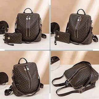 Foto 3 | Kit Mochila Moda Casual Genérico color Marrón para Mujer 2 Piezas