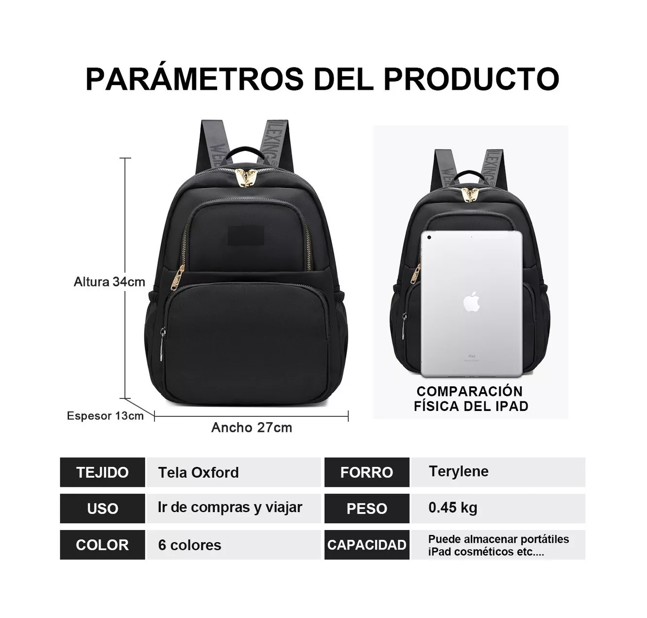 Foto 5 | Mochila Belug Impermeable color Negro para Mujer