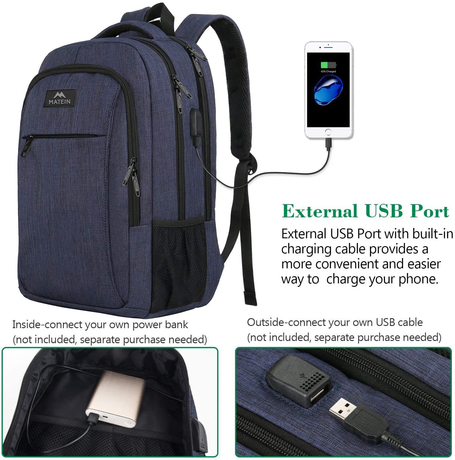 Foto 5 pulgar | Venta Internacional- Mochila MATEIN para Laptop con Puerto de Carga USB Elegante