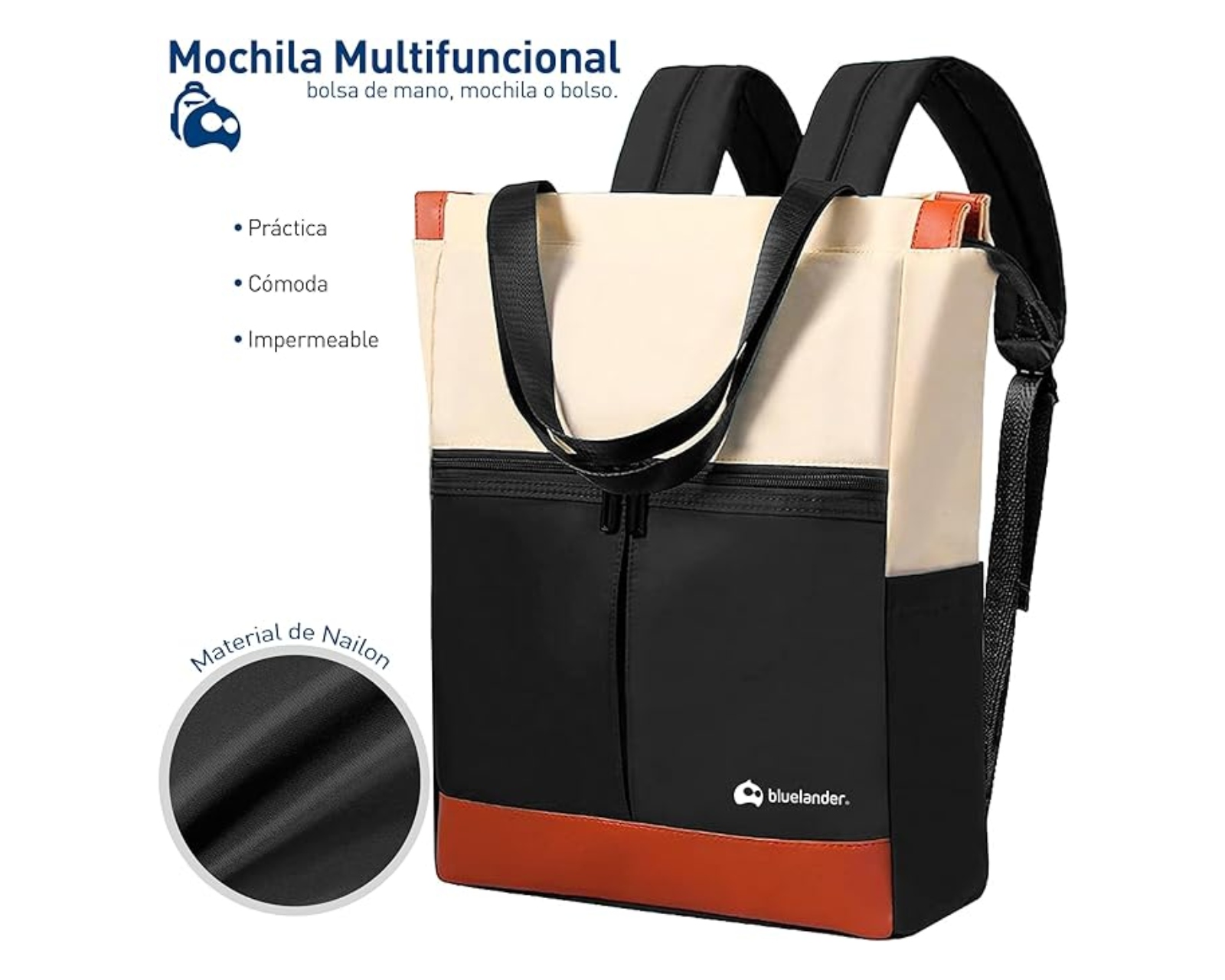 Foto 2 | Bolsa Casual Bluelander Tote De Nylon Color Negro  Mochila Para Laptop Y Tablet