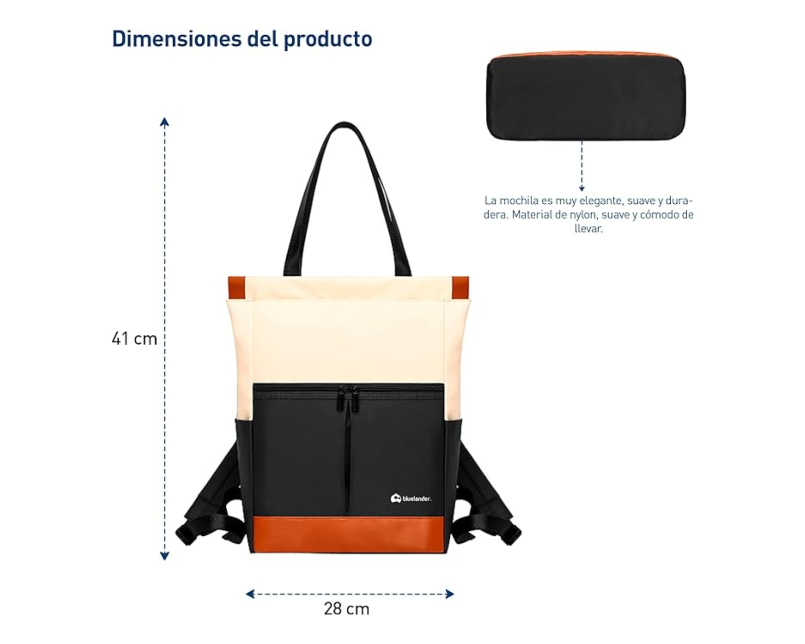 Foto 5 | Bolsa Casual Bluelander Tote De Nylon Color Negro  Mochila Para Laptop Y Tablet