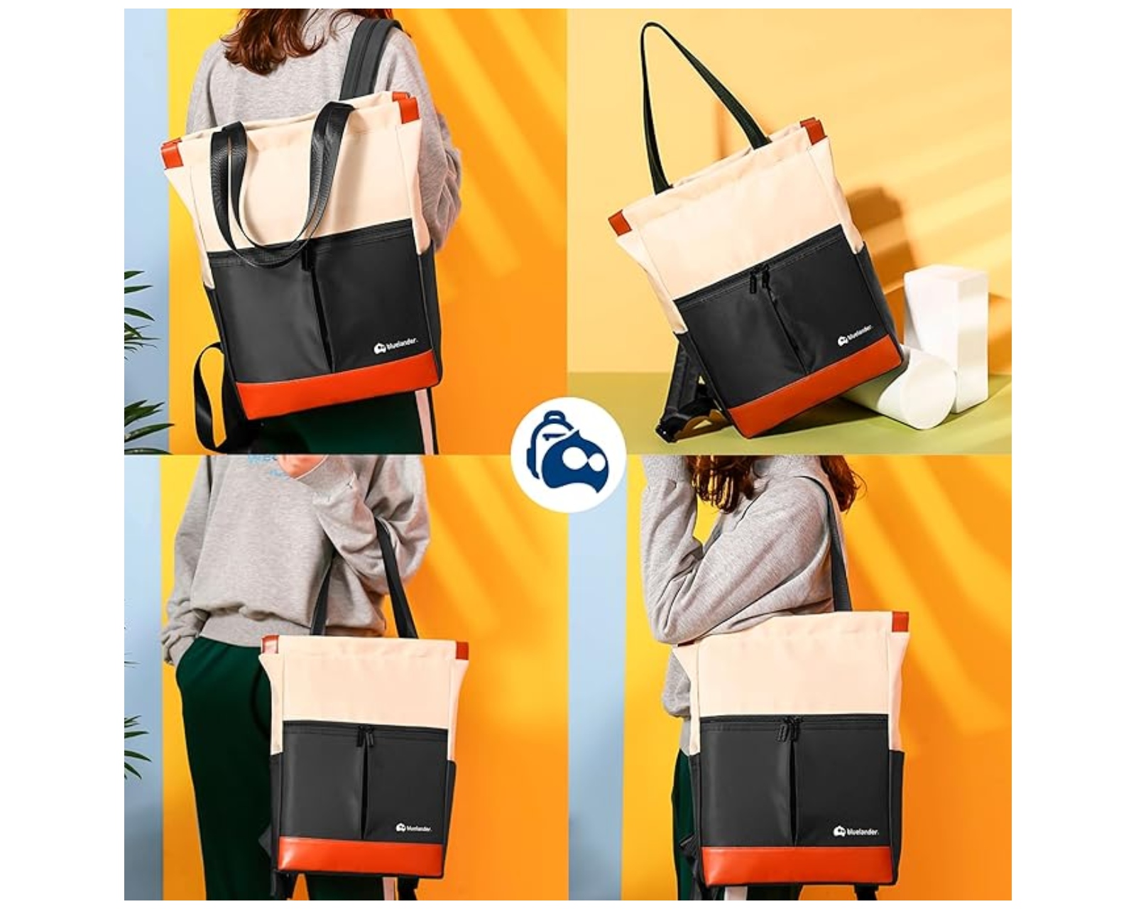 Foto 6 | Bolsa Casual Bluelander Tote De Nylon Color Negro  Mochila Para Laptop Y Tablet