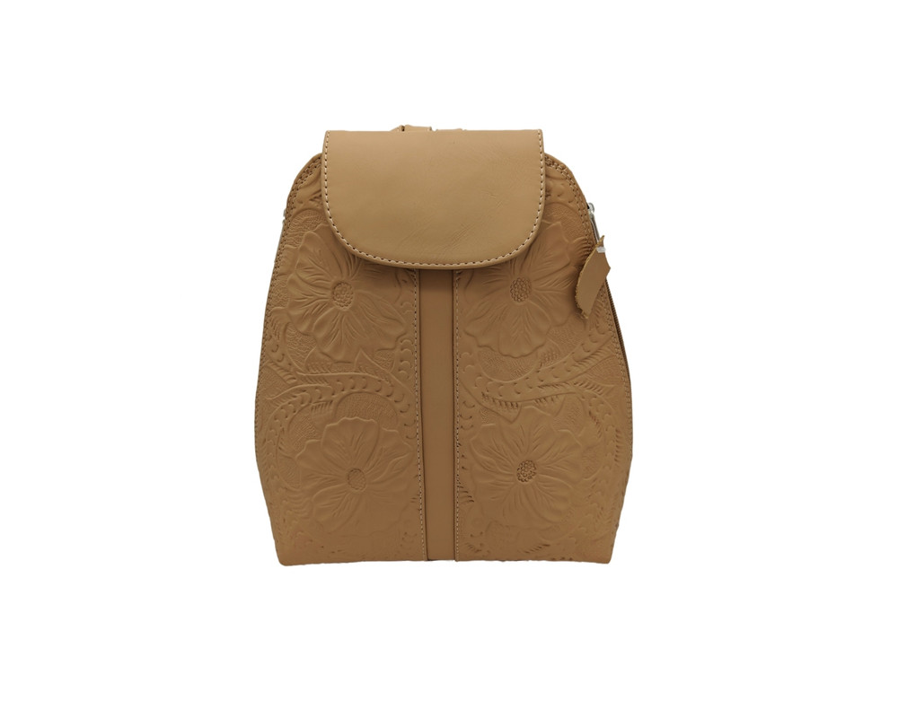 Mochila En Piel Vacuno Cincelada Fana Valentina Camel