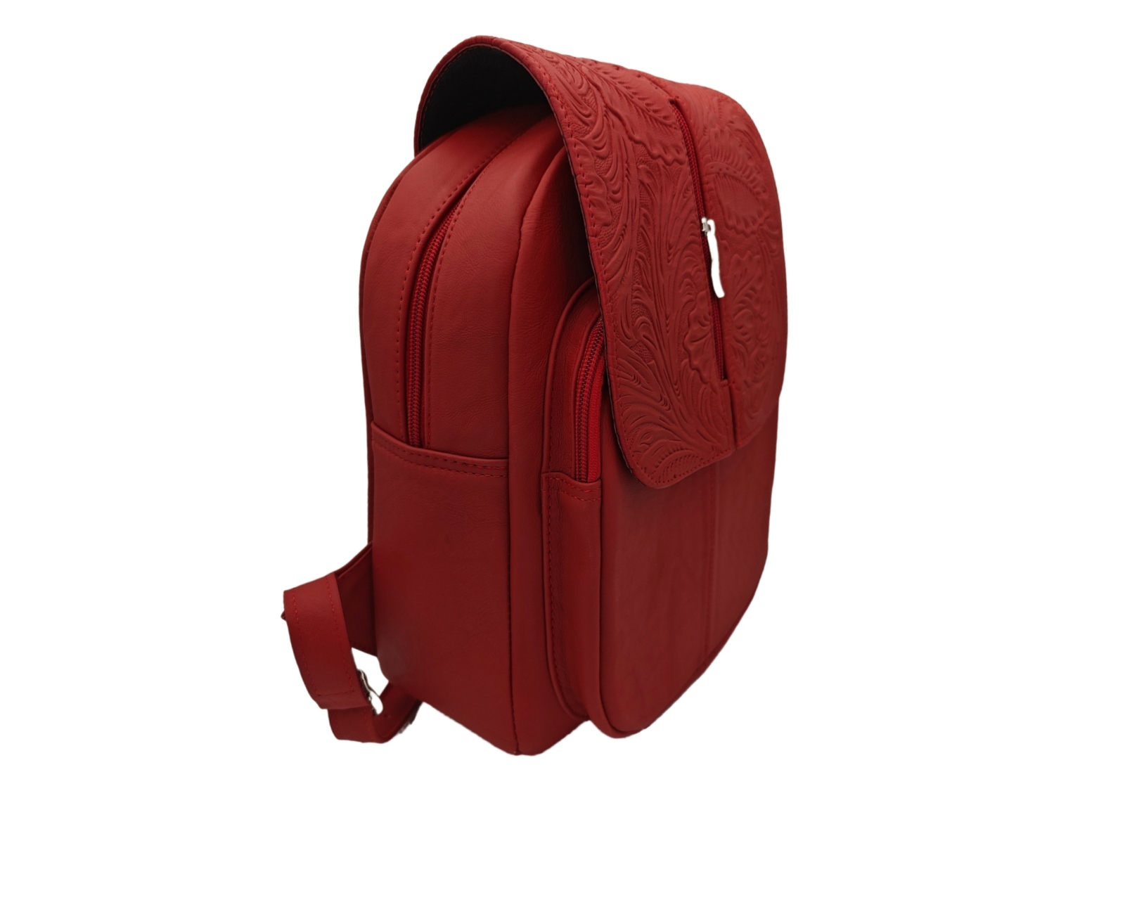 Foto 3 pulgar | Mochila En Piel Vacuno Cincelada Fana Letizia Rojo