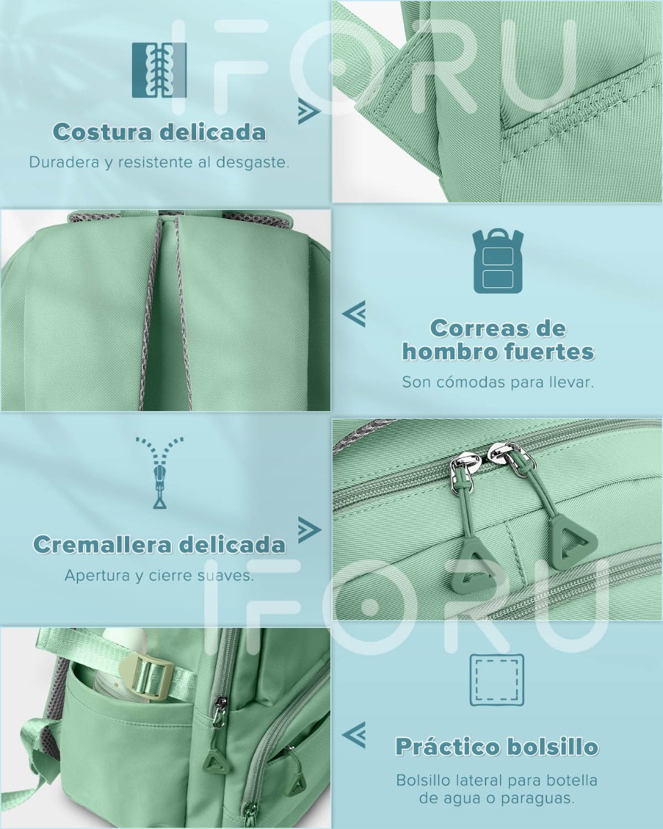 Foto 5 pulgar | Mochila Escolar Viaje Bolsa P/ Laptop 15.6 Inch Iforu 30l, Verde