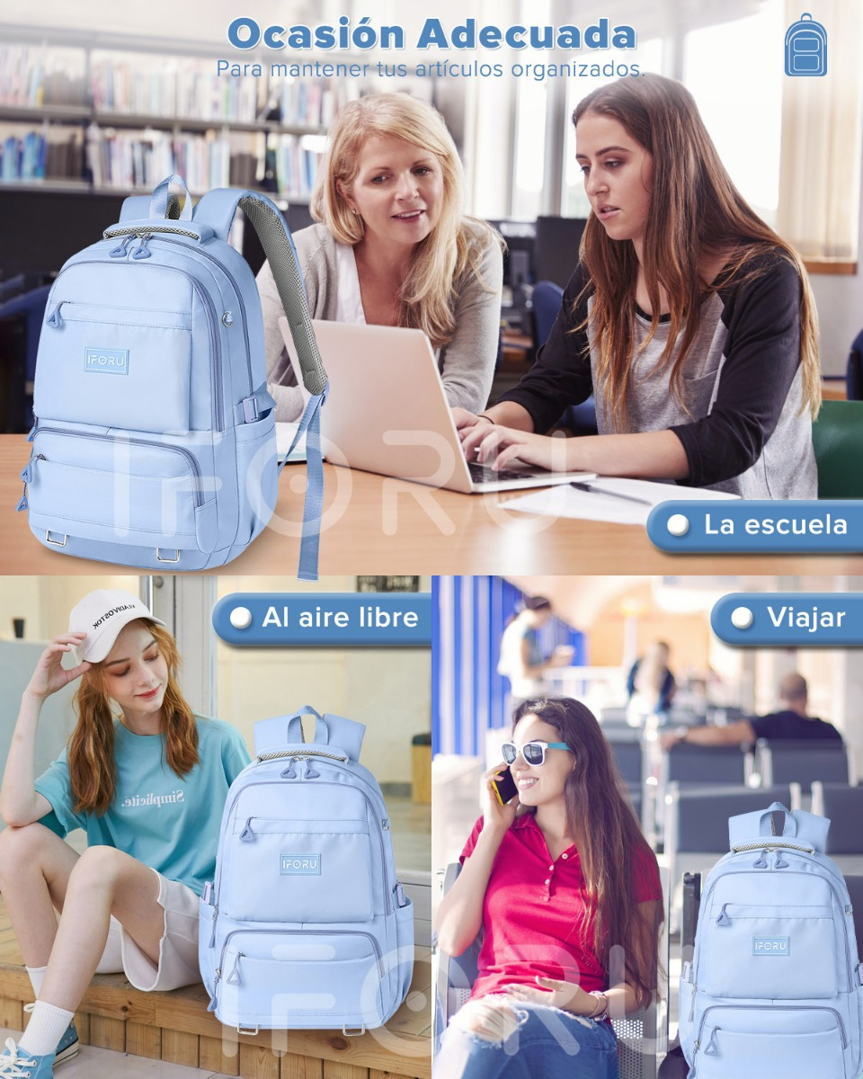 Foto 4 pulgar | Mochila Escolar Viaje Bolsa P/ Laptop 15.6 Inch Iforu 30l, Azul