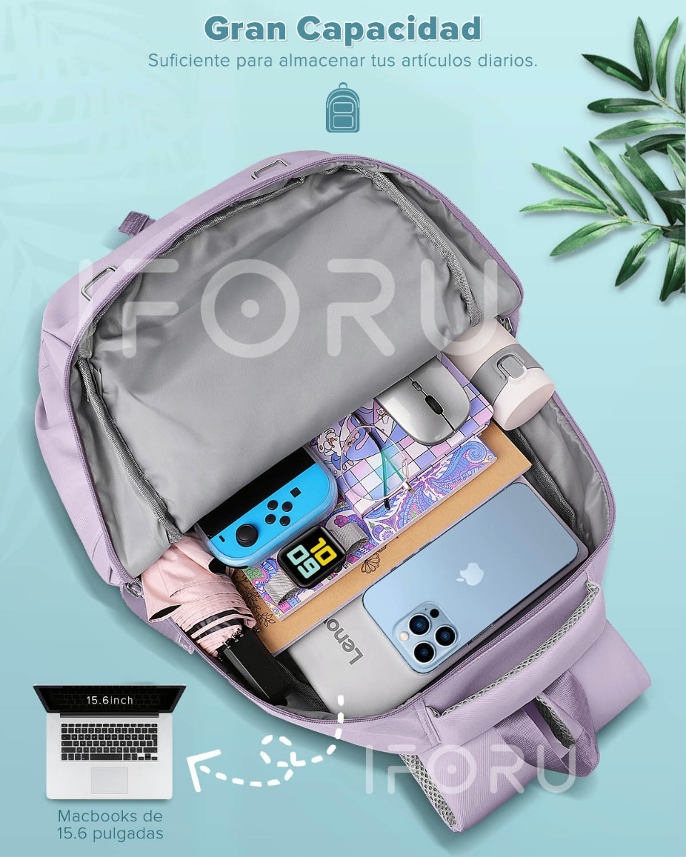 Foto 4 pulgar | Mochila Escolar Viaje Bolsa P/ Laptop 15.6 Inch Iforu 30l, Púrpura