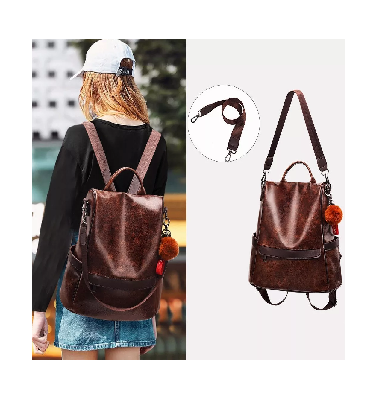 Foto 5 pulgar | Bolsa Mujer/niñas Mochila De Mujer Casual 3 Estilo+cartera Marron