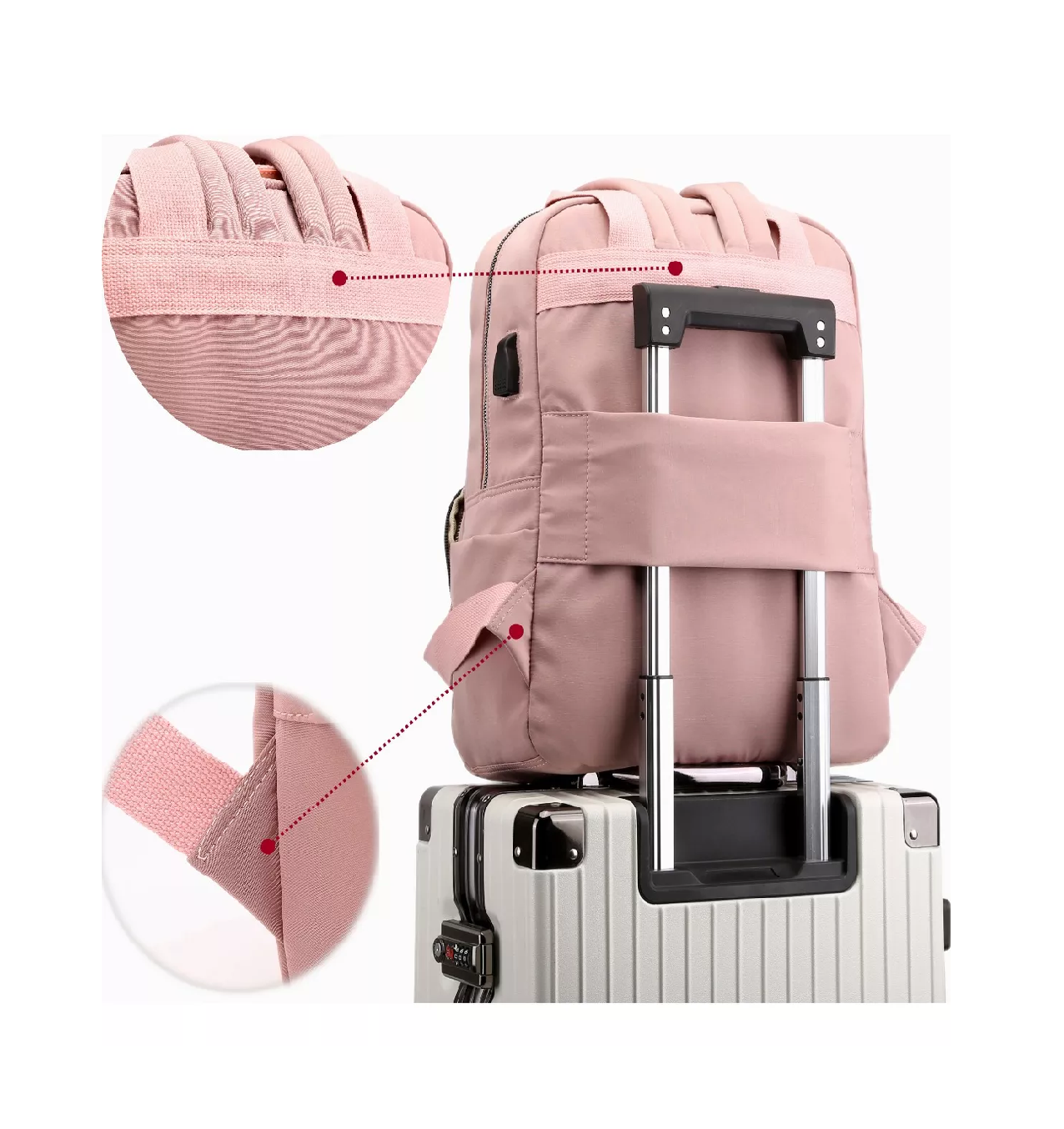 Foto 5 pulgar | Mochila Para Ordenador Portátil con Usb Belug Rosa