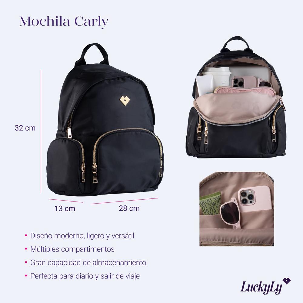 Foto 8 pulgar | Mochila Casual LuckyLy Carly Negra para Mujer