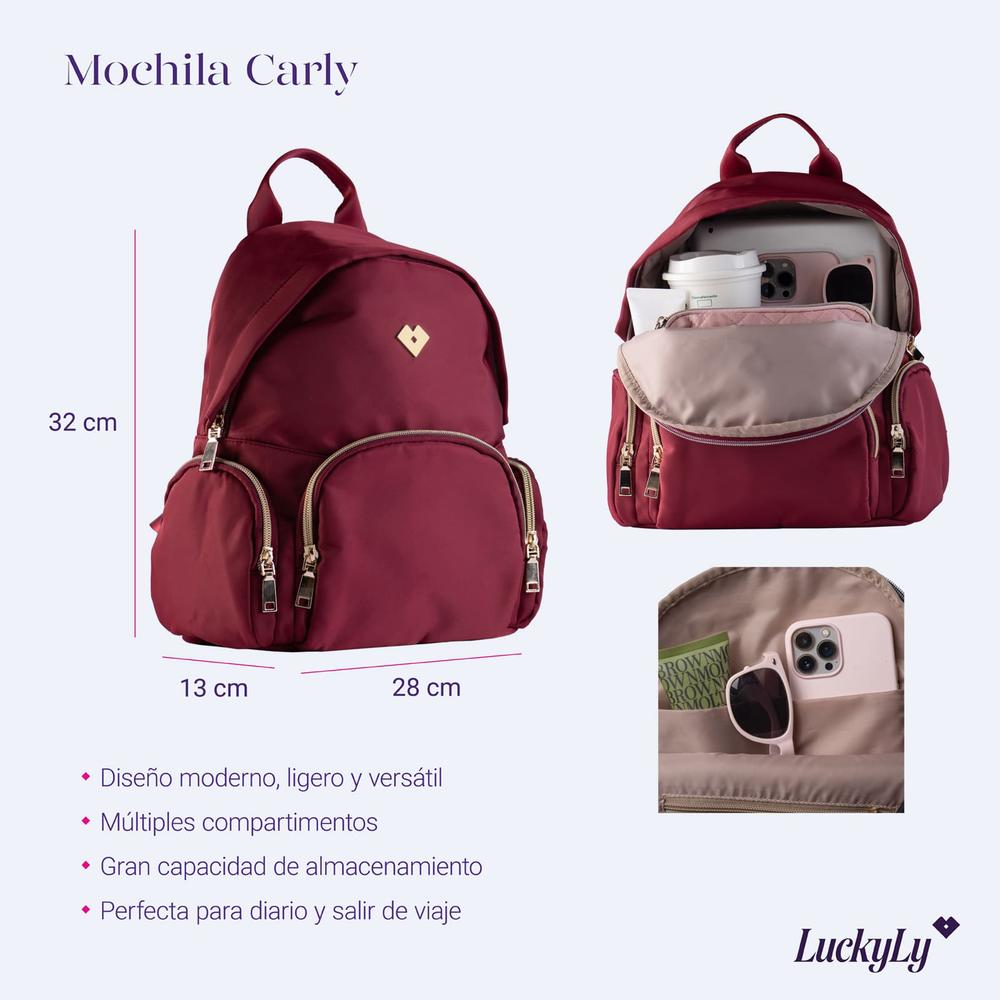 Foto 8 pulgar | Mochila Backpack Moderna Y Casual Luckyly, Modelo Carly Vino