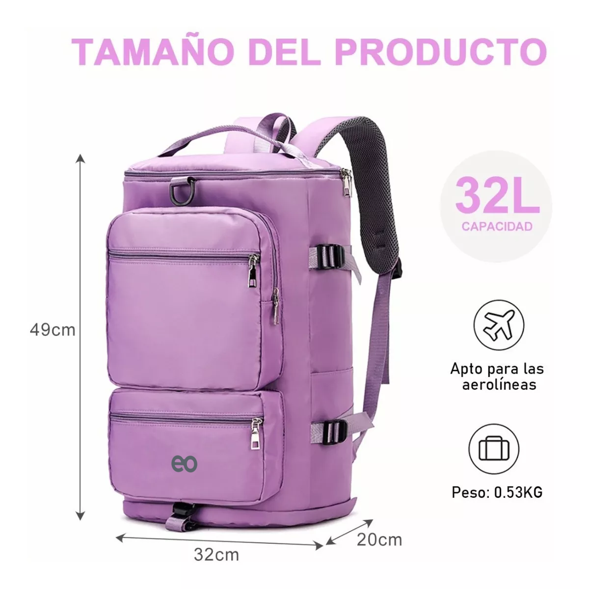 Foto 2 | Maleta Bolsa Deportivo Gym Viaje Mochila Multifuncional Eo Safe Imports Esi-11460 Púrpura