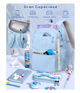 Foto 5 | Mochila Escolar Backpack Diseño Liso 30l Azul Acero