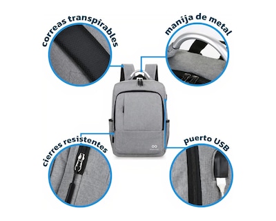 Foto 2 | Mochila Para Laptop Bluelander, Con Puerto Usb Para Power Bank, Manija De Metal, Impermeable Y Con Capacidad Par
