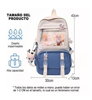 Foto 2 | Mochila De Gran Capacidad De Estilo Coreano Para Estudiantes Azul