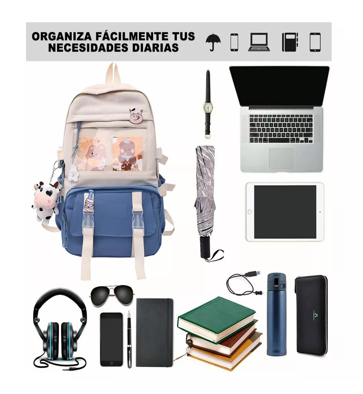 Foto 4 pulgar | Mochila De Gran Capacidad De Estilo Coreano Para Estudiantes Azul