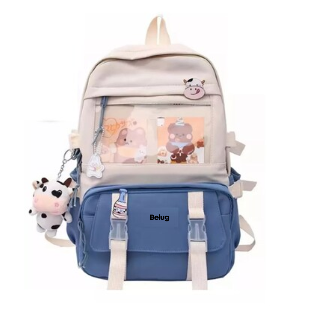 Mochila Azul de Gran Capacidad Estilo Coreano para Estudiantes