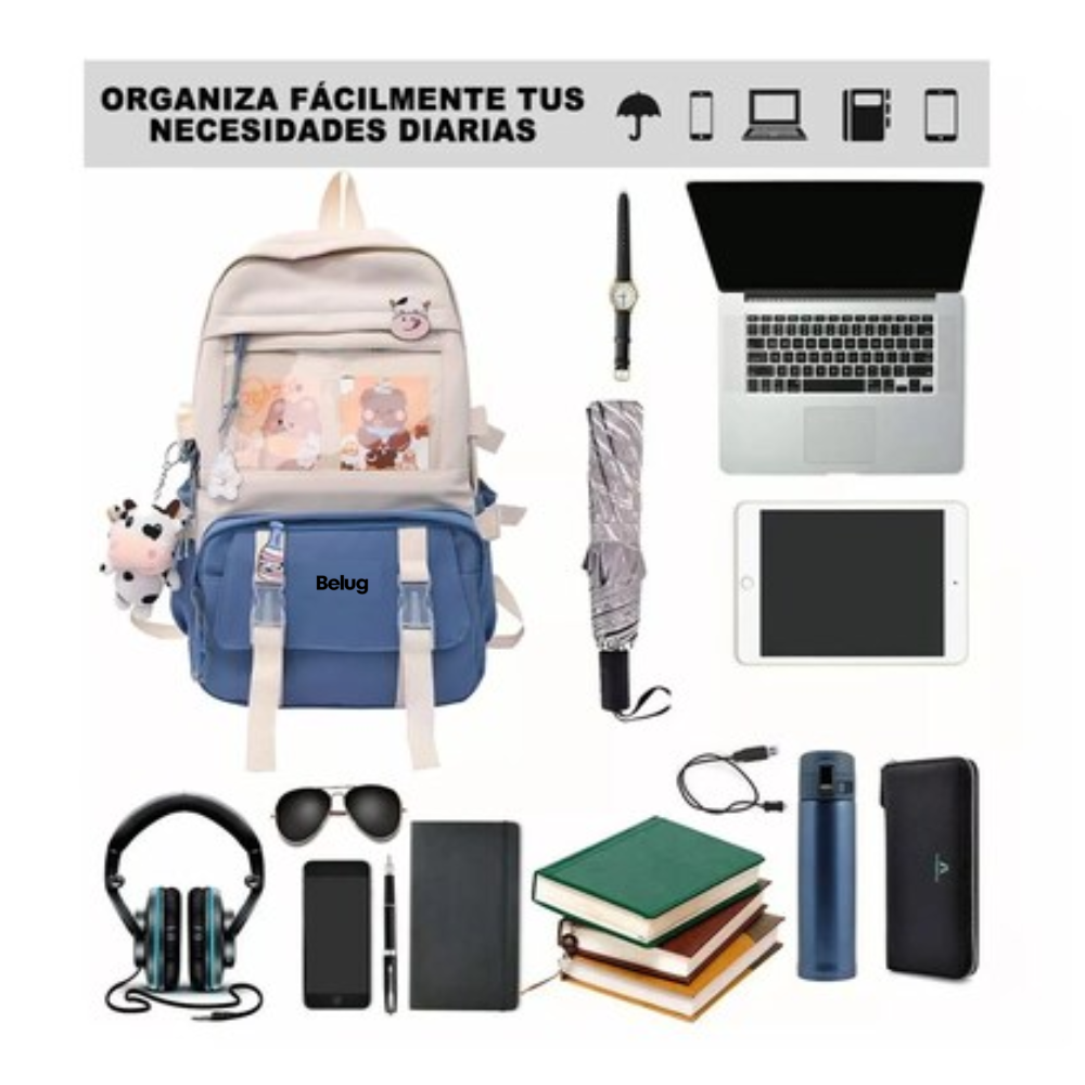 Foto 3 | Mochila Azul de Gran Capacidad Estilo Coreano para Estudiantes