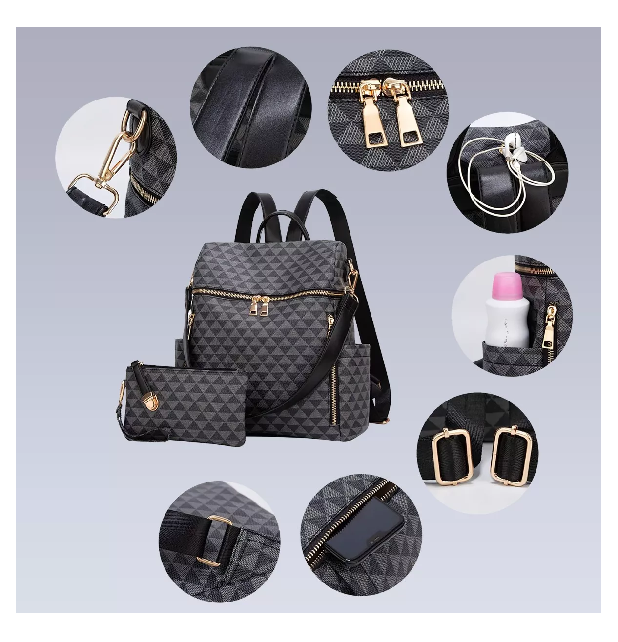 Foto 4 pulgar | Kit Mochila y Bolso Casual 2 Piezas Negras para Mujer