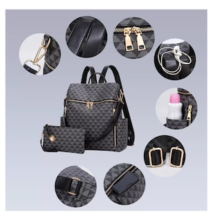 Foto 3 | Kit Mochila y Bolso Casual 2 Piezas Negras para Mujer