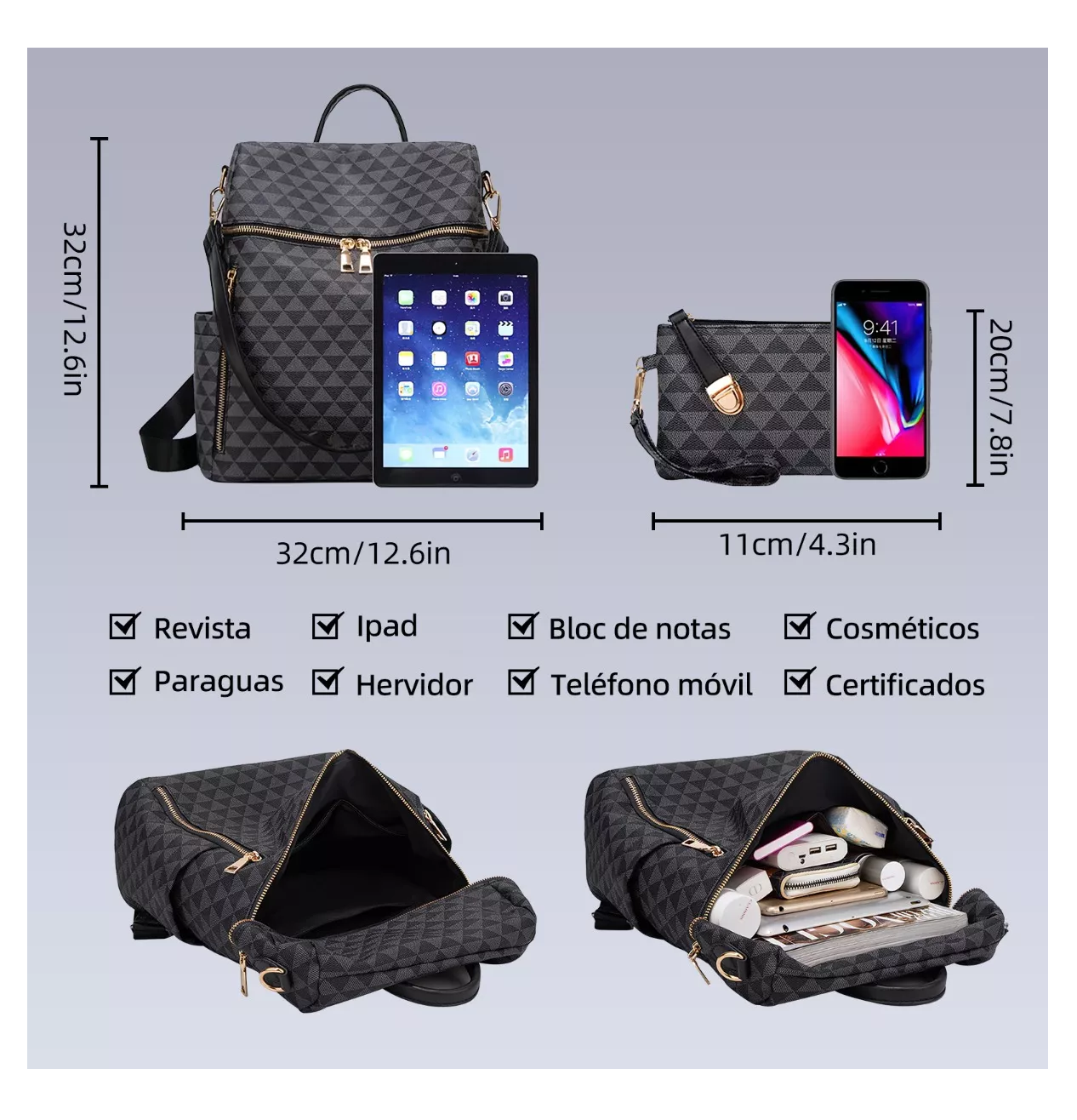 Foto 5 pulgar | Kit Mochila y Bolso Casual 2 Piezas Negras para Mujer