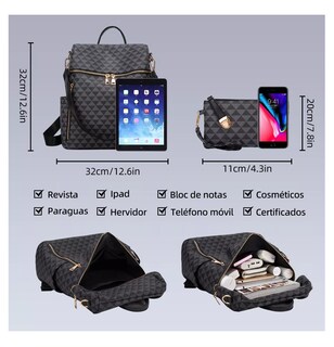 Foto 4 | Kit Mochila y Bolso Casual 2 Piezas Negras para Mujer