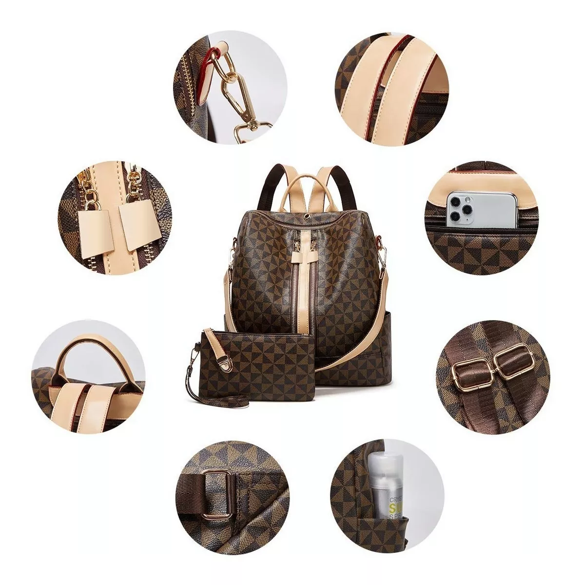 Foto 5 pulgar | Kit Mochila + Bolso Casuales Lab.G Marrón Oscuro 2 Piezas para Mujer