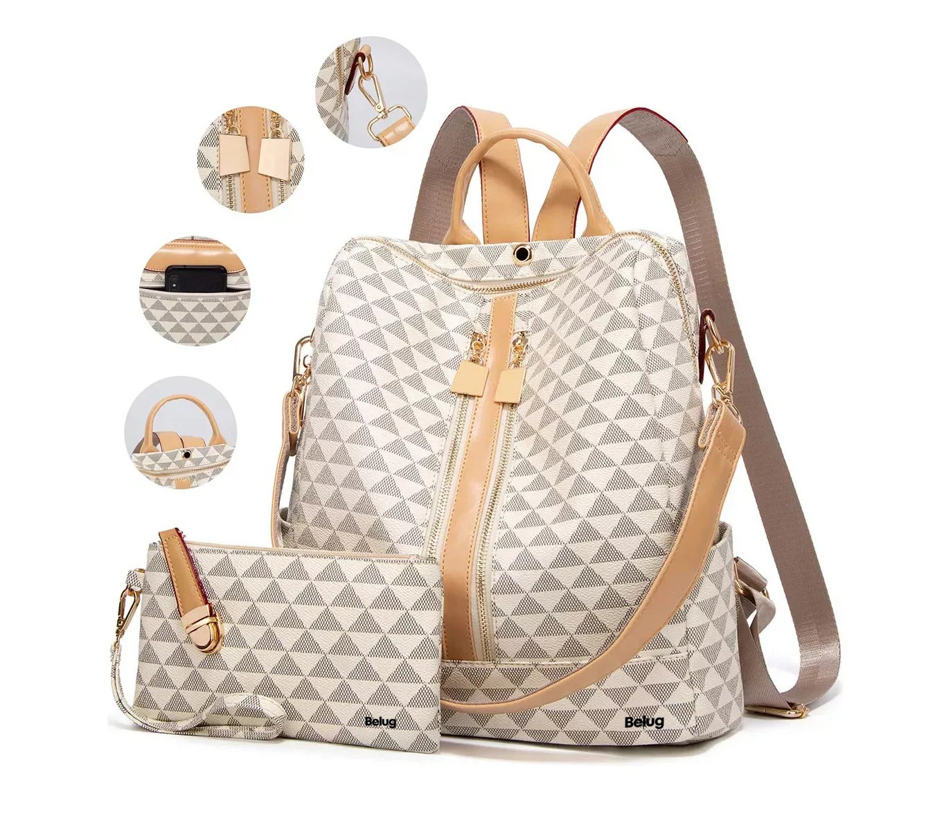 Foto 3 pulgar | Kit Mochila + Bolso Casuales Belug Blancos 2 Piezas para Mujer